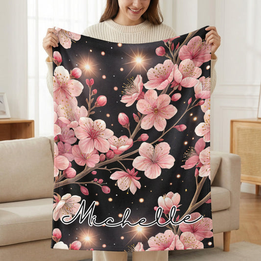 Personalized Pink Floral Blanket with Custom Name Design