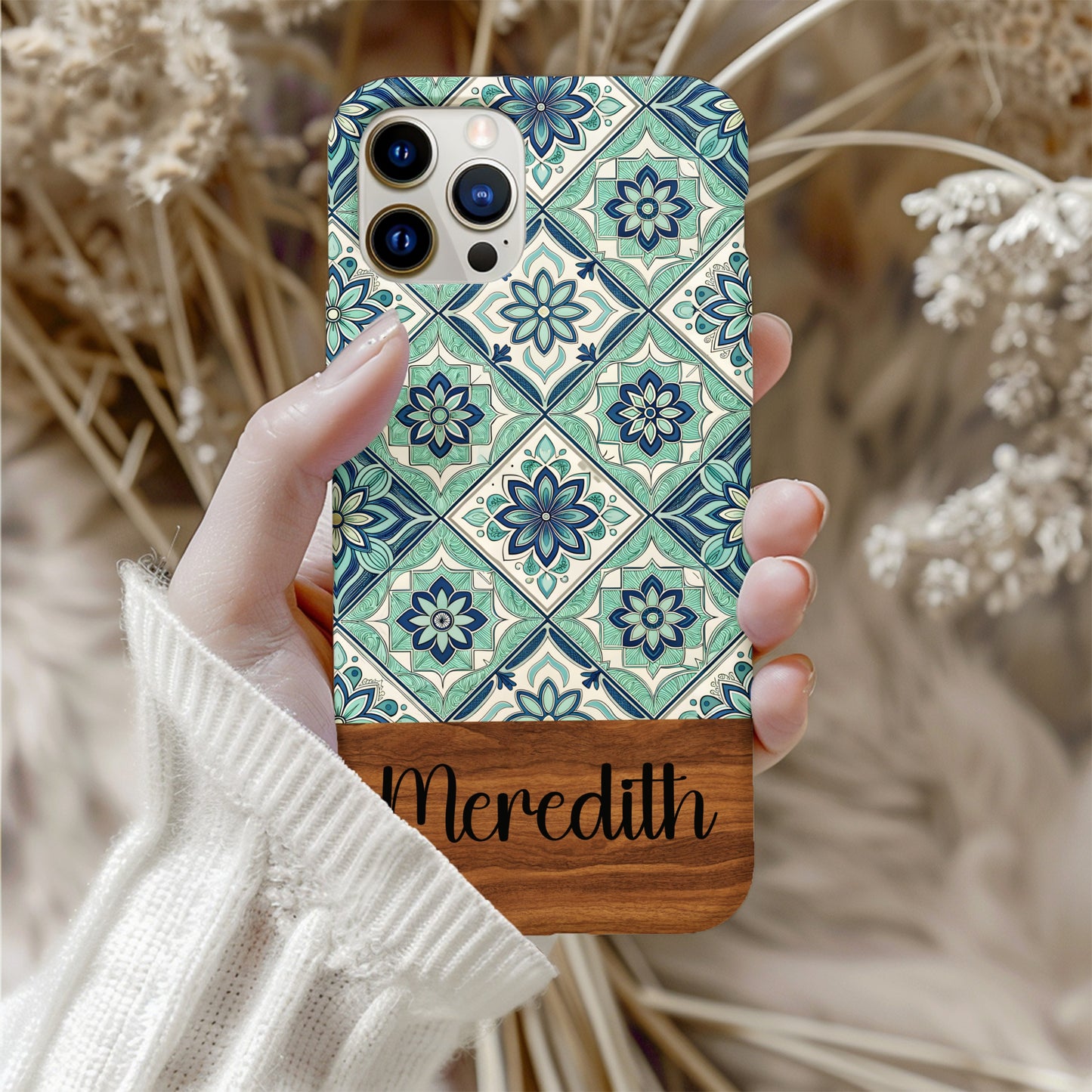 Elegant Floral Tile Design Blue Aqua Custom Phone Case - Walk Greener