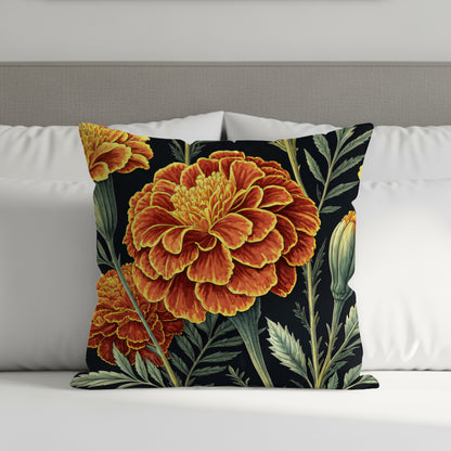Orange Yellow Marigold Floral Art Pattern Decorative Floral Throw Pillows - Walk Greener
