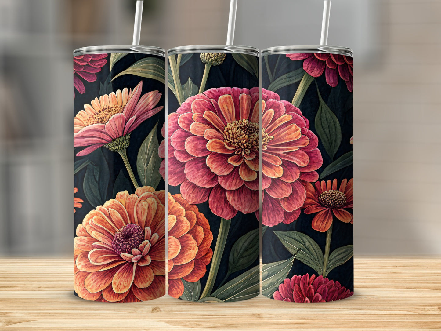 Vibrant Floral Pattern Tall Tumblers Drinkware Set