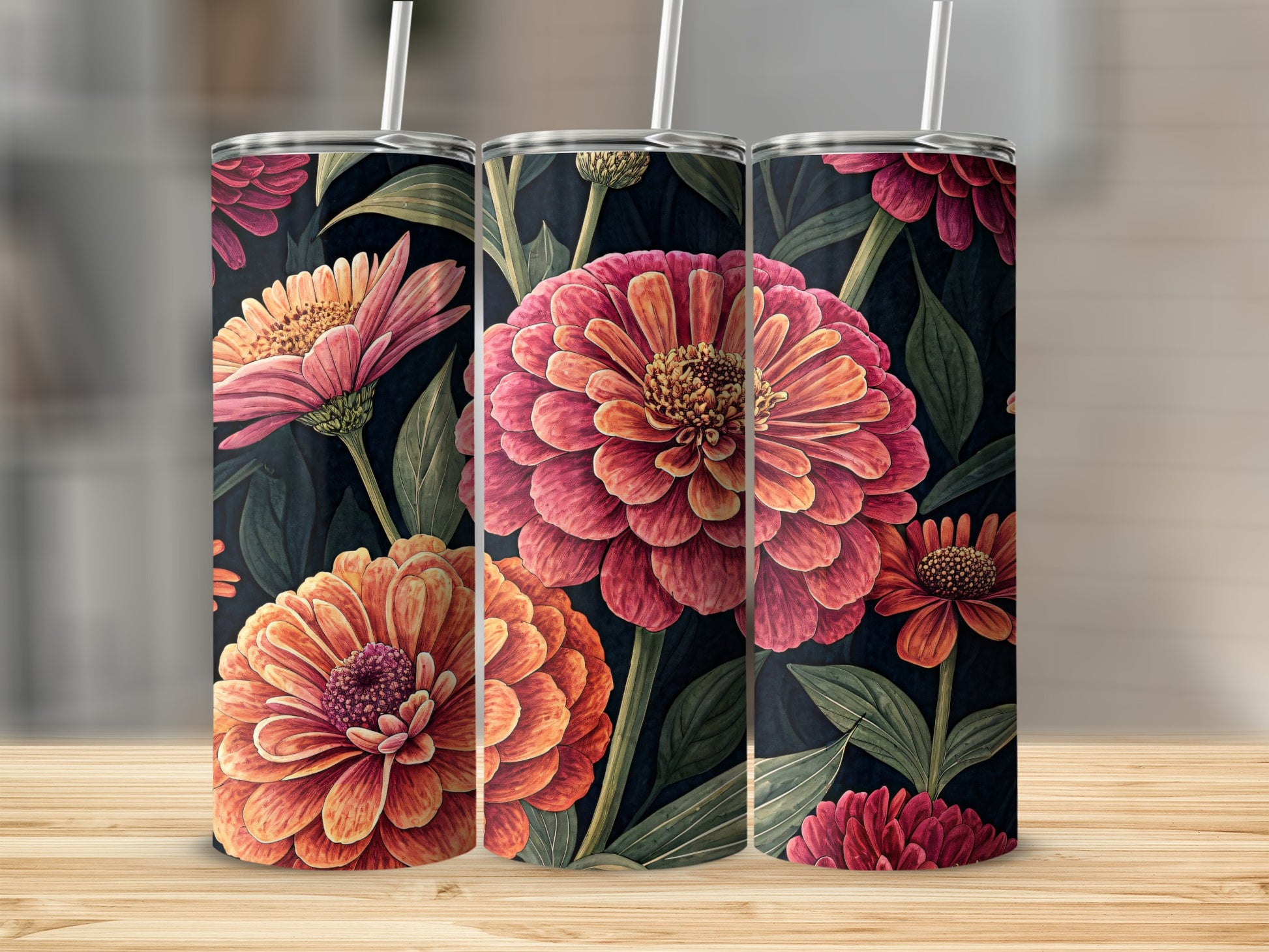 Vibrant Floral Pattern Tall Tumblers Drinkware Set