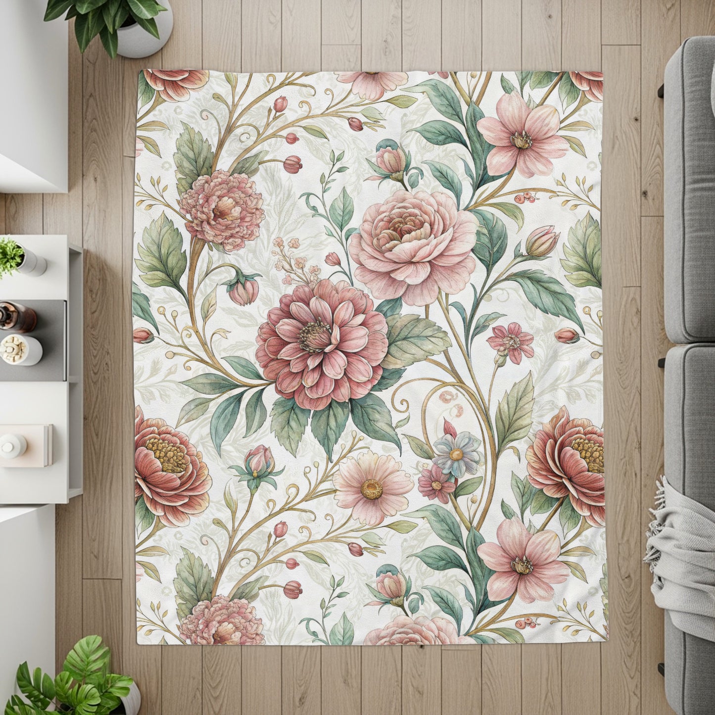 Elegant Botanical Garden Inspired Floral Art Design Velveteen Plush Blankets - Walk Greener