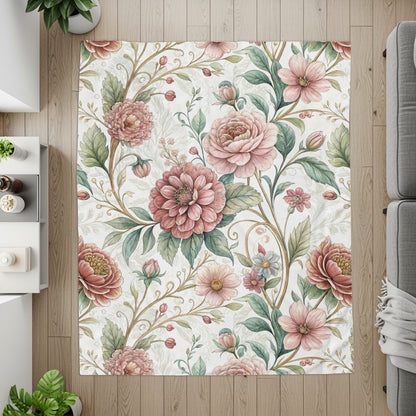 Elegant Botanical Garden Inspired Floral Art Design Velveteen Plush Blankets - Walk Greener