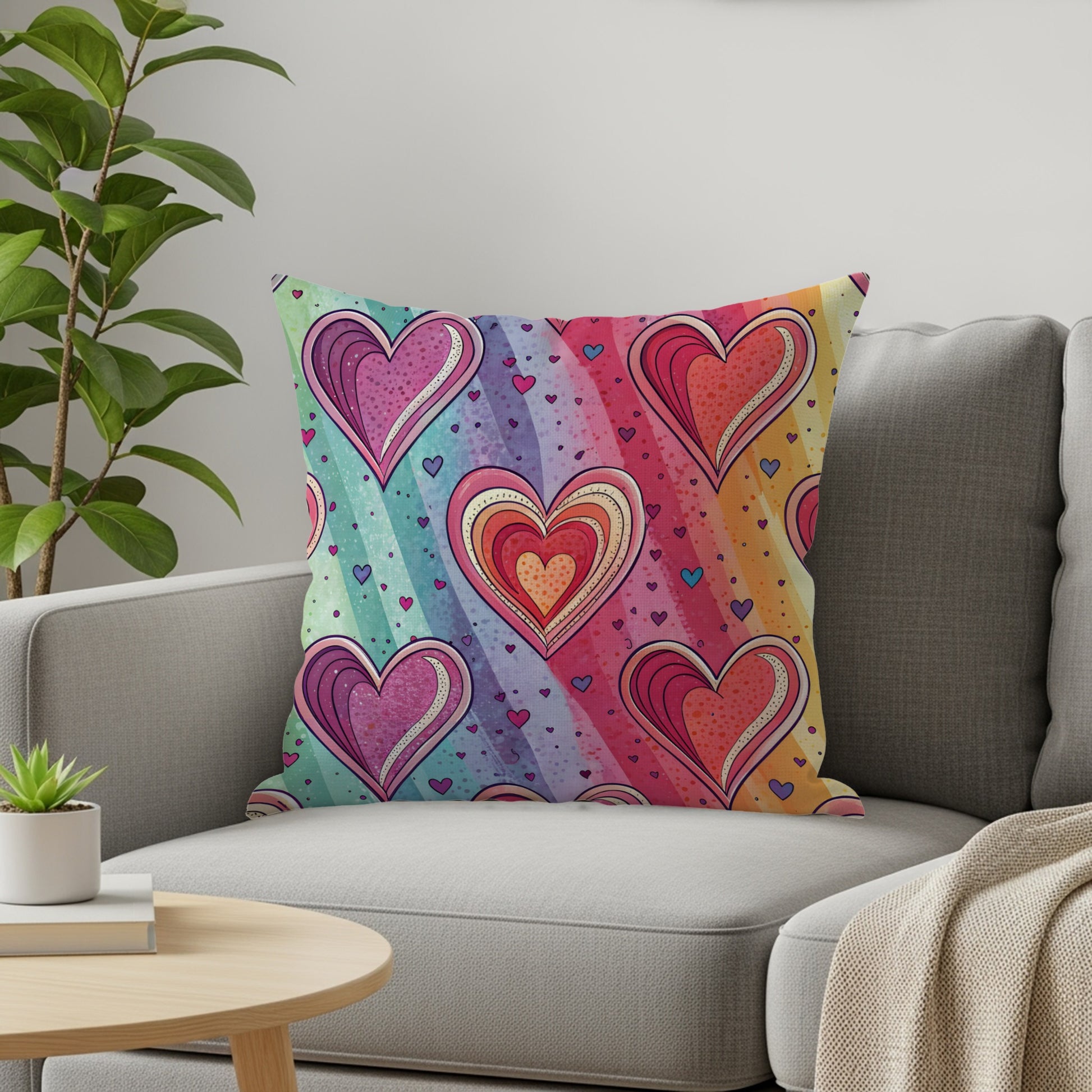 Colorful Heart Pattern Rainbow Cushion Pillow
