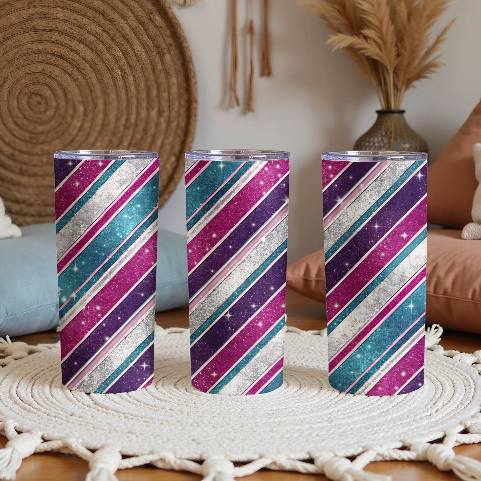Colorful Diagonal Stripes Sparkling Design Pattern Tumbler - Walk Greener