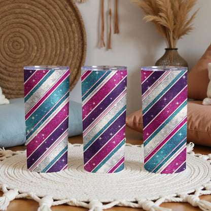 Colorful Diagonal Stripes Sparkling Design Pattern Tumbler - Walk Greener