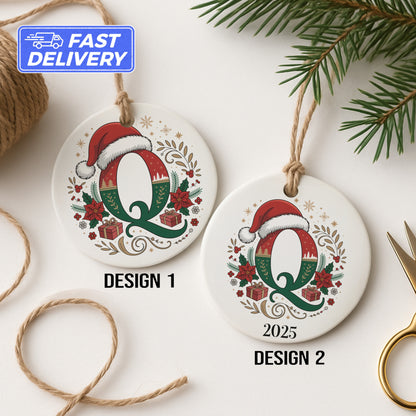 Festive Initial Q Ornament with Santa Hat product
