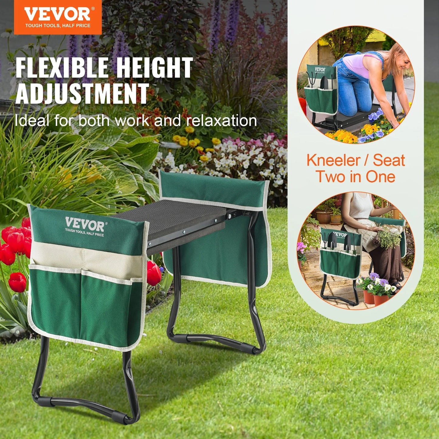 WalkGreener™ Garden Kneeler & Seat – Foldable Gardening Bench with Tool Bag