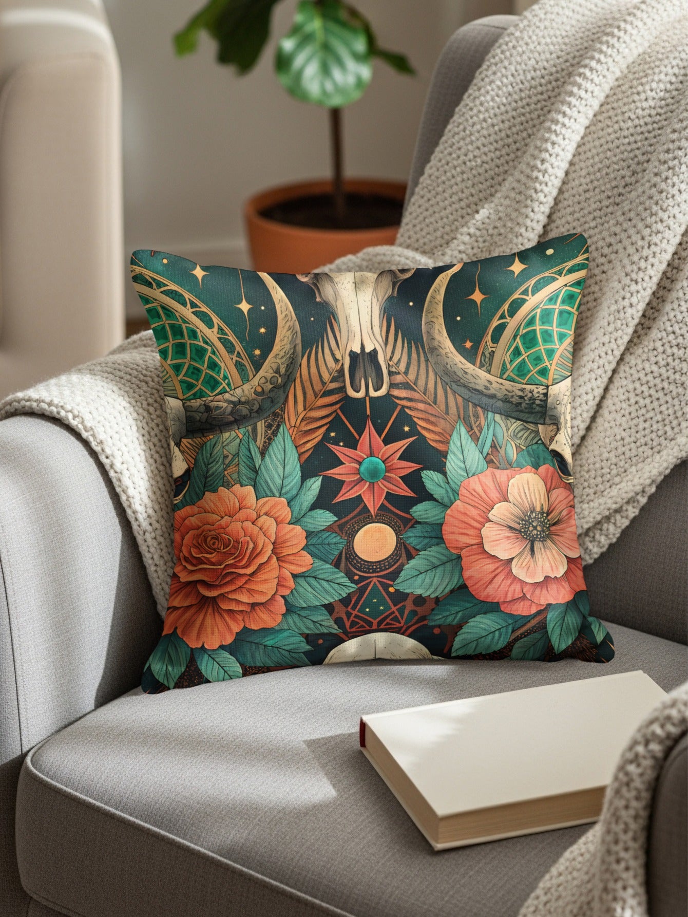 Decorative Floral Skulls Patterned Texture Design Pillows & Pillow Cases - Walk Greener