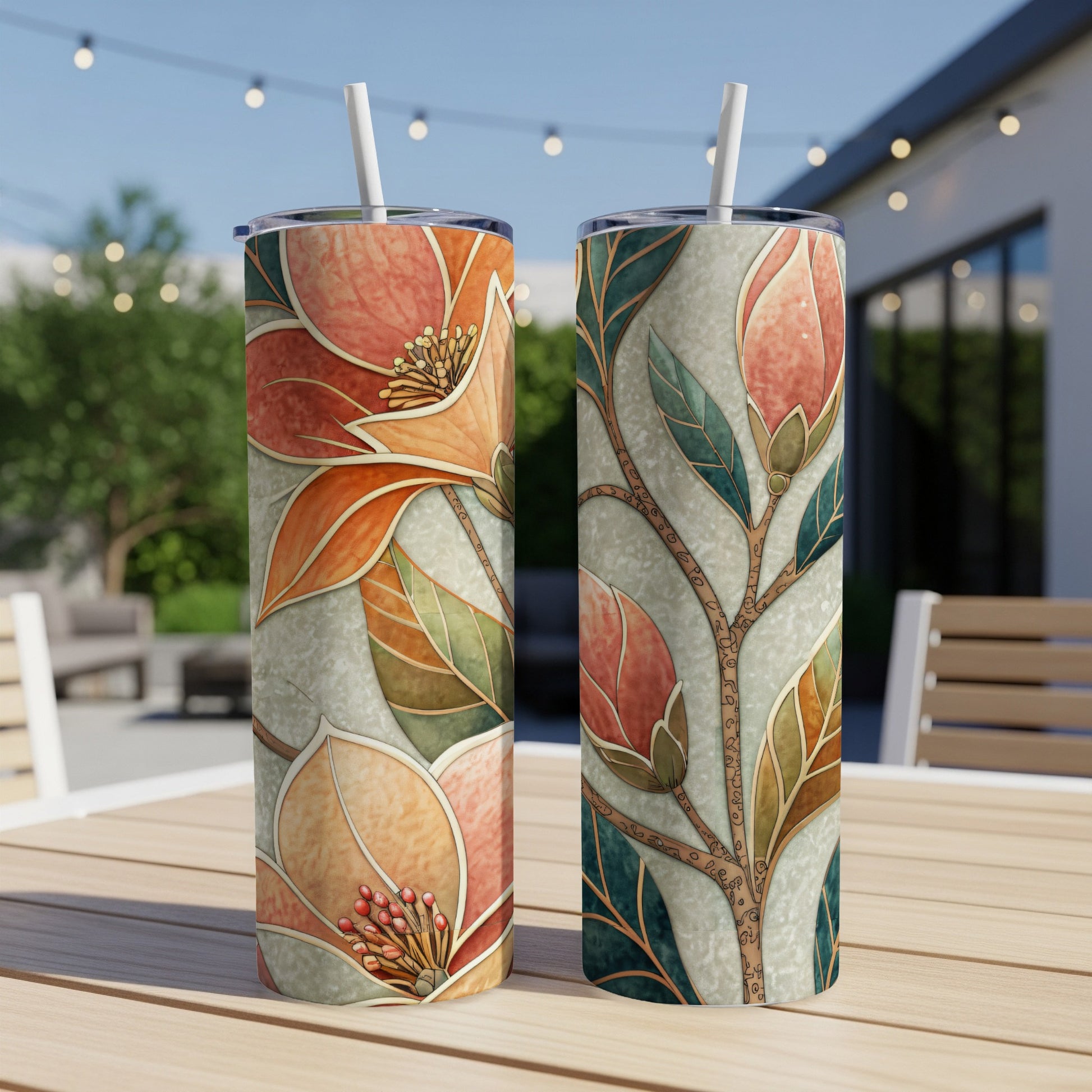 Peach Blossom Floral Design 20 oz Skinny Tumbler - Walk Greener