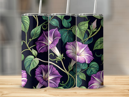 Floral Morning Glory Blooms On Dark Canvas Tumblers - Walk Greener