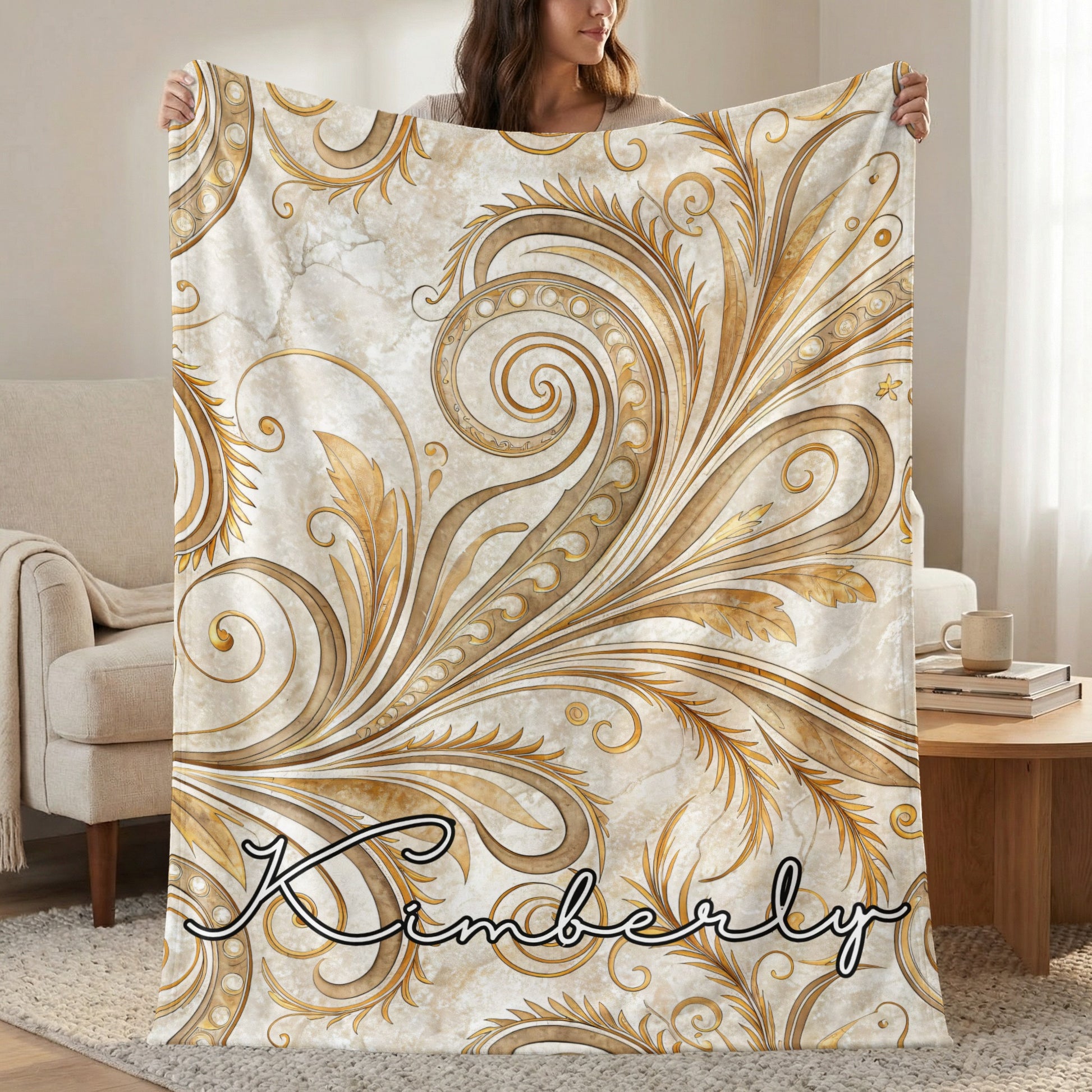 Kimberly Ornate Gold Swirl Design Blanket