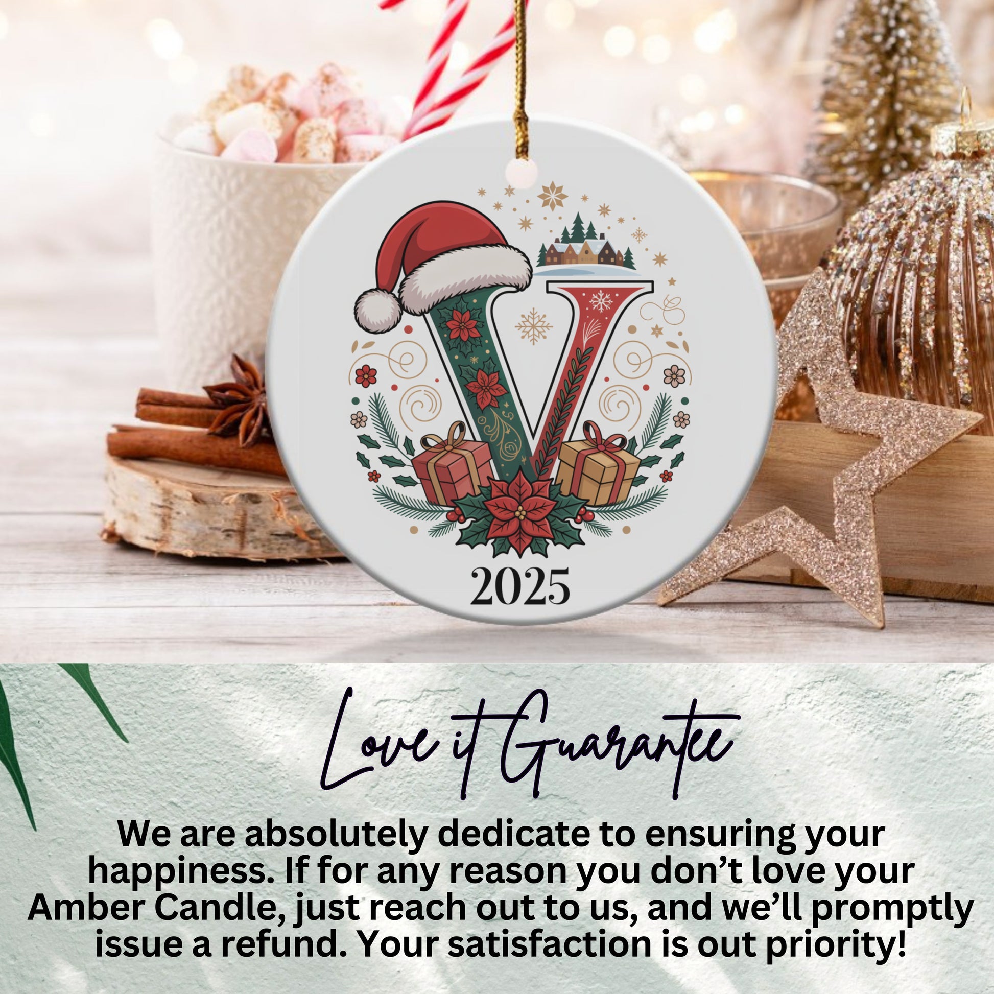 Festive Holiday Santa Hat Initial Ornament Christmas product