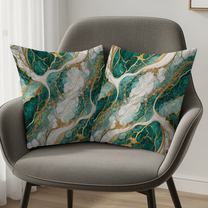 Elegant Teal and Gold Marble Pattern Pillow Product