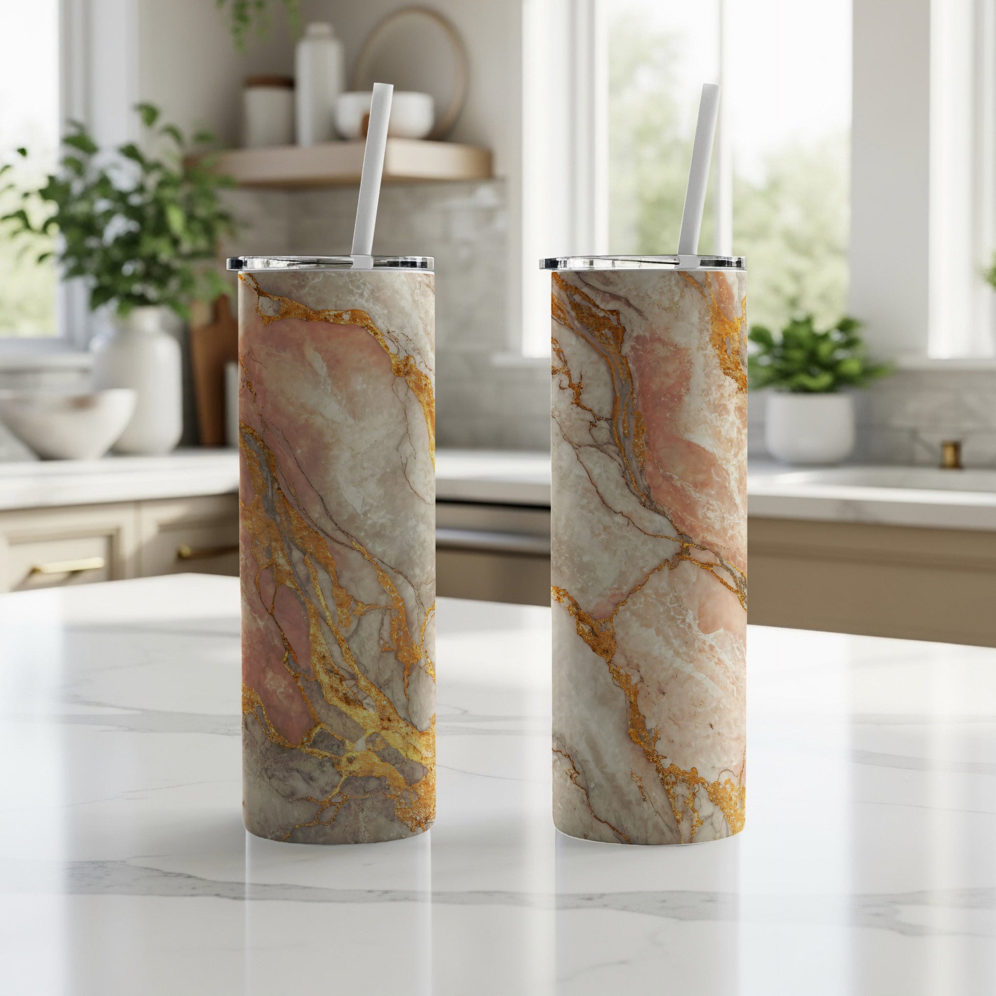 Elegant Marble Design Insulated Steel Drink Tumbler