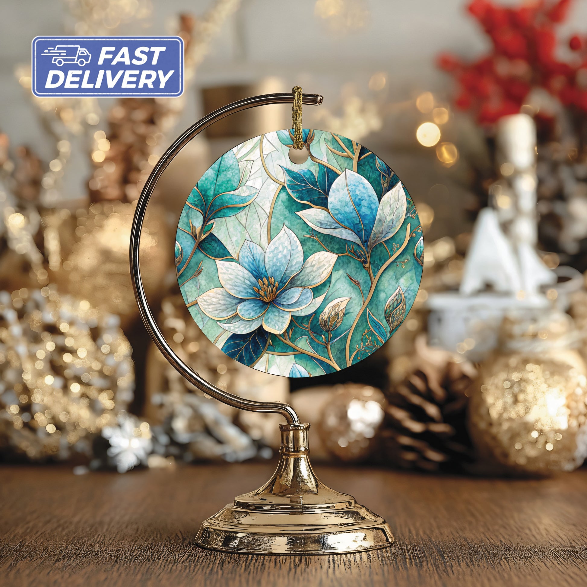 Blue Floral Pattern Fast Delivery Ornament product