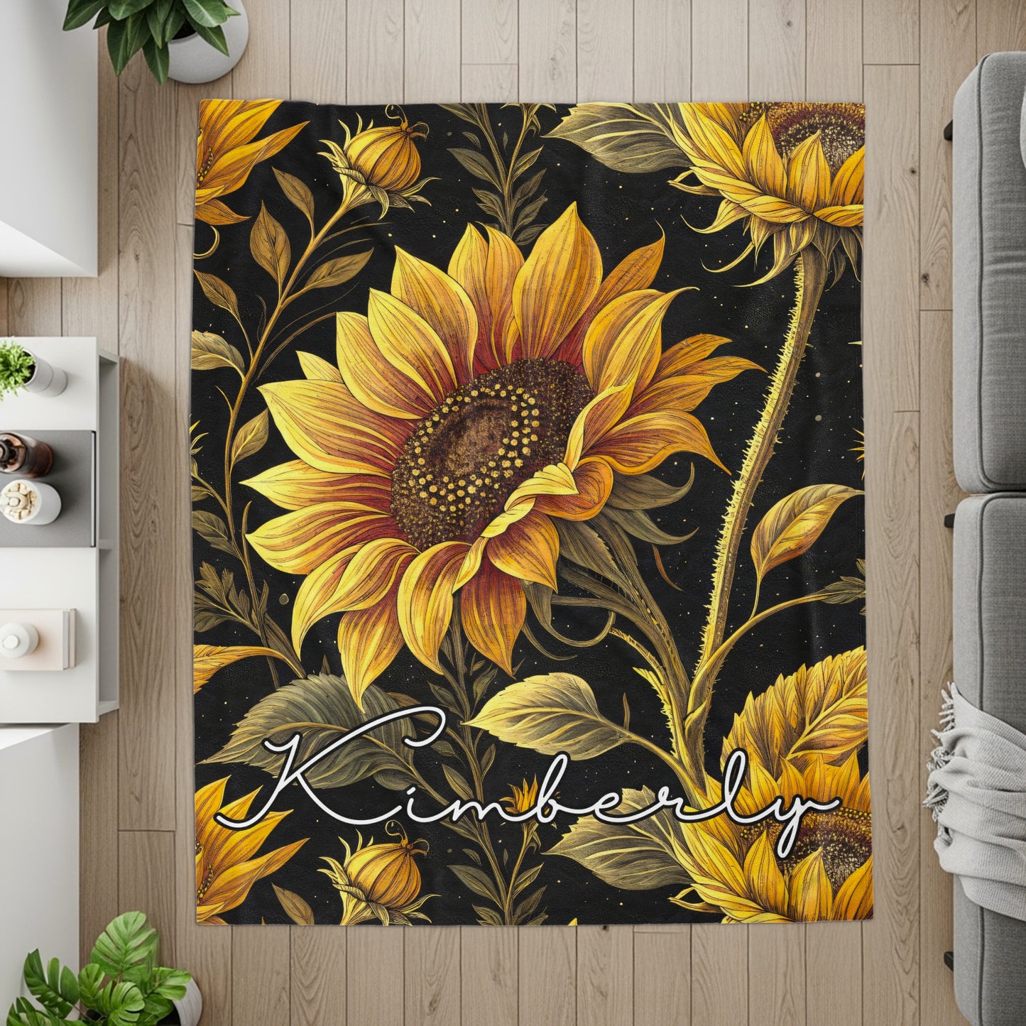 Sunflower Delight with Custom Name Unique Blankets - Walk Greener