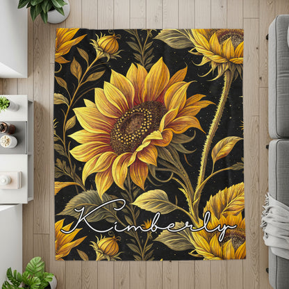 Sunflower Delight with Custom Name Unique Blankets - Walk Greener
