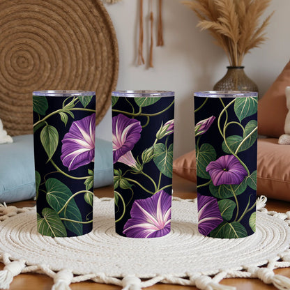 Elegant Purple Floral Design Tall Tumbler Cup Set