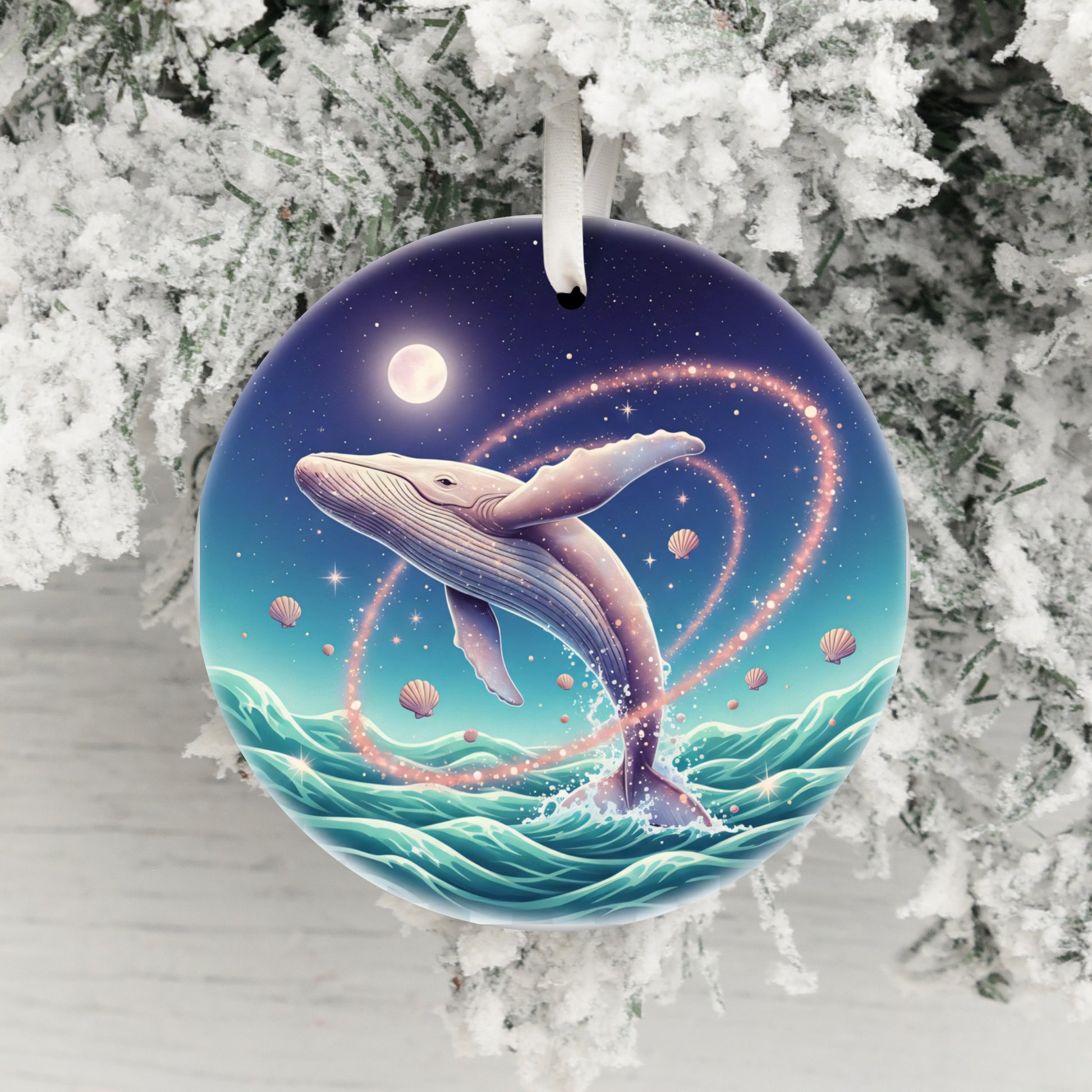 Magical Whale and Seashells Christmas Ornament product