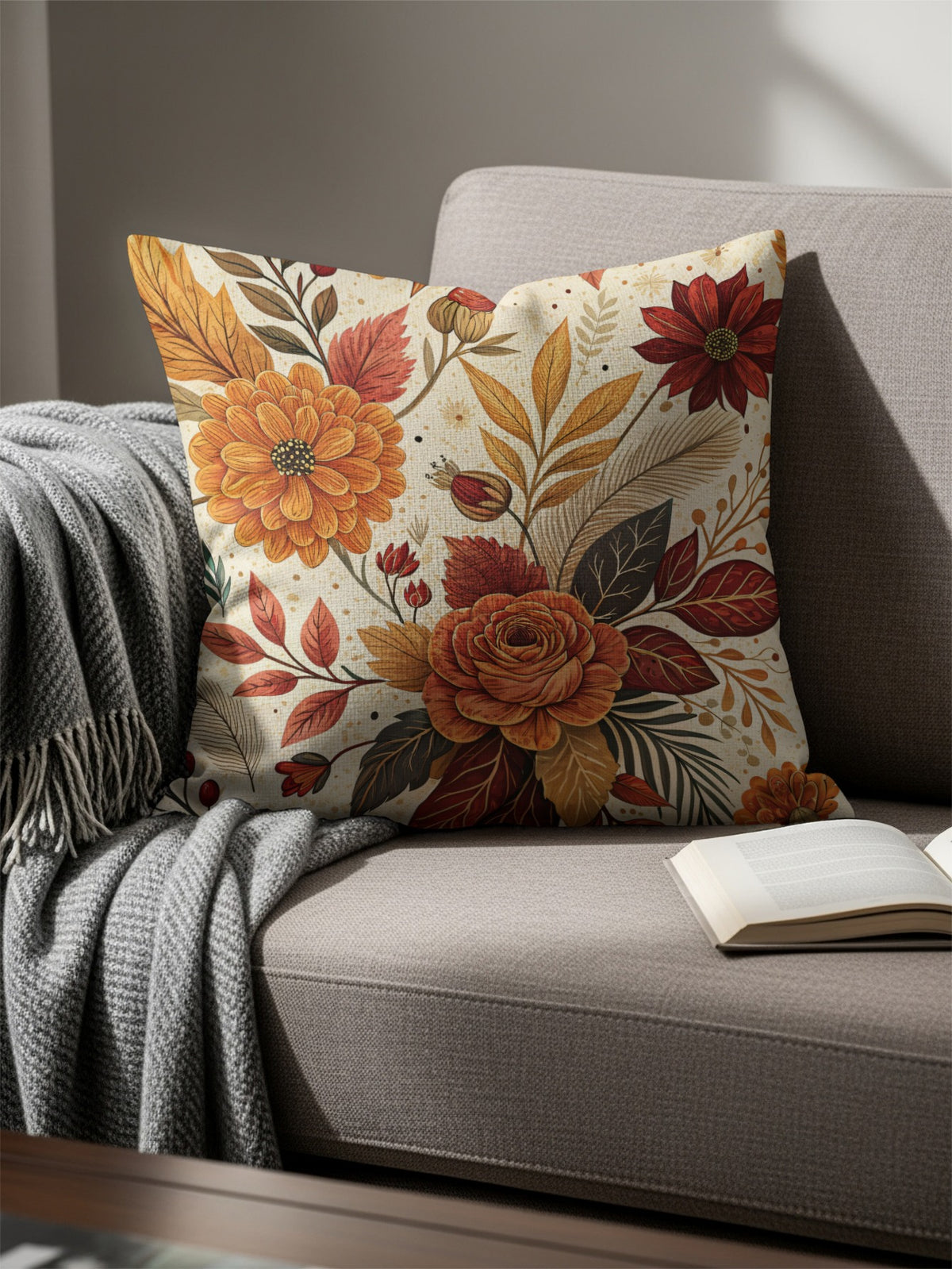 Autumn Floral Design Throw Pillow for Home Decor