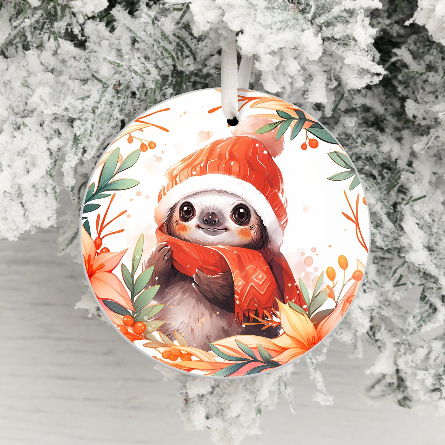 Cute Sloth in Winter Hat and Scarf Ornament product type