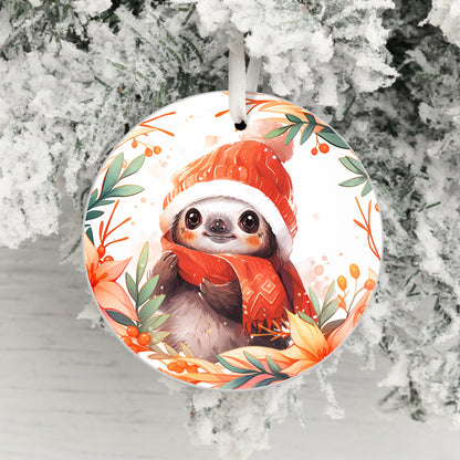 Cute Sloth in Winter Hat and Scarf Ornament product type