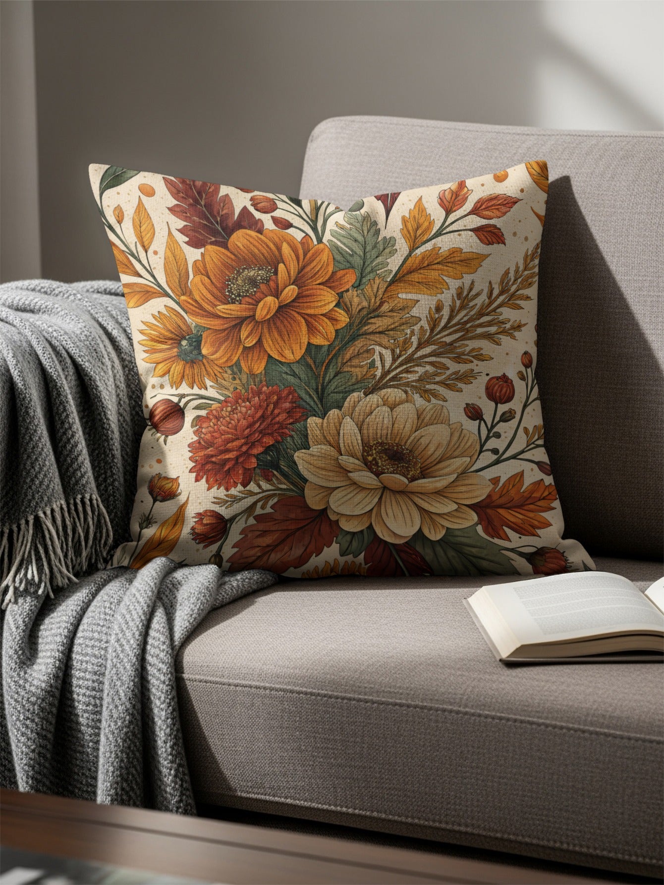 Autumn Floral Design Decorative Throw Pillow Case