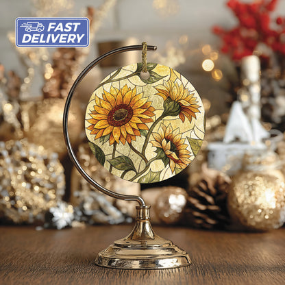 Sunflower Design Round Christmas Ornament product