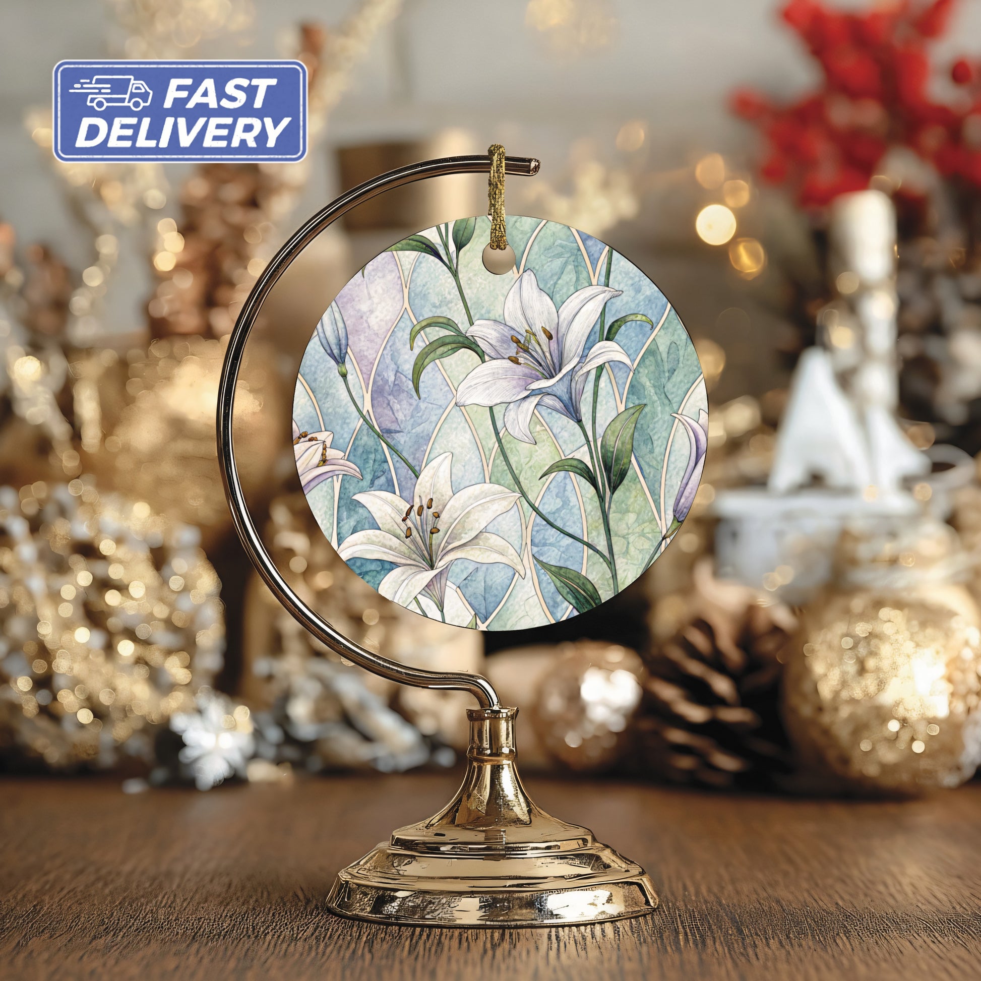 Elegant White Lilies and Abstract Background Ornament