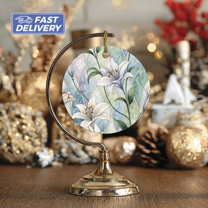Elegant White Lilies and Abstract Background Ornament