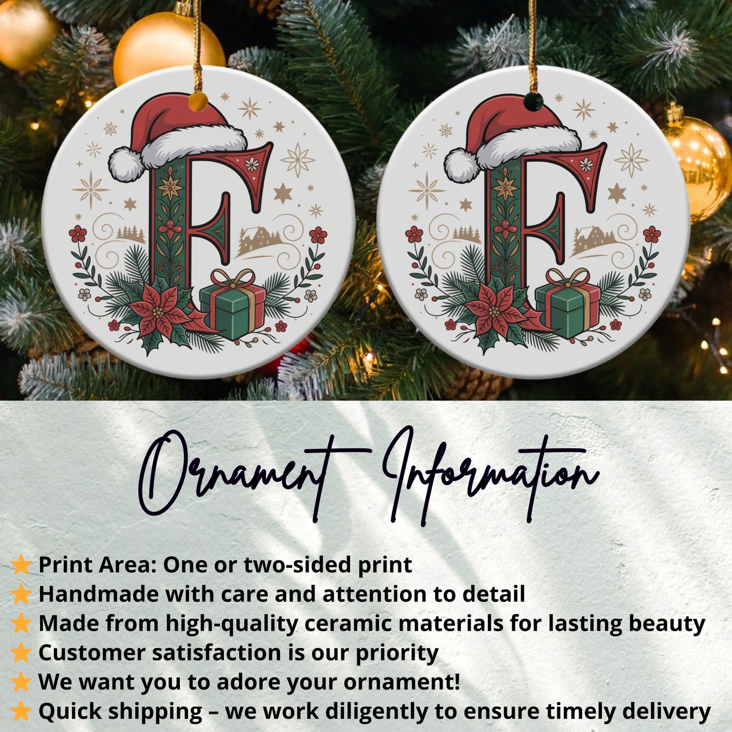 Festive Monogram F Christmas Tree Ornament product