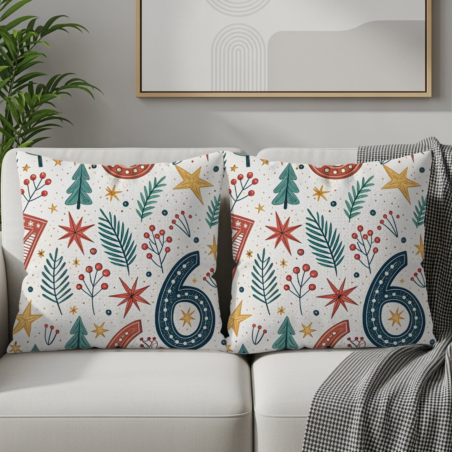 Hand Drawn Festive Holiday Pattern Six Seven Motif Throw Pillows - Walk Greener