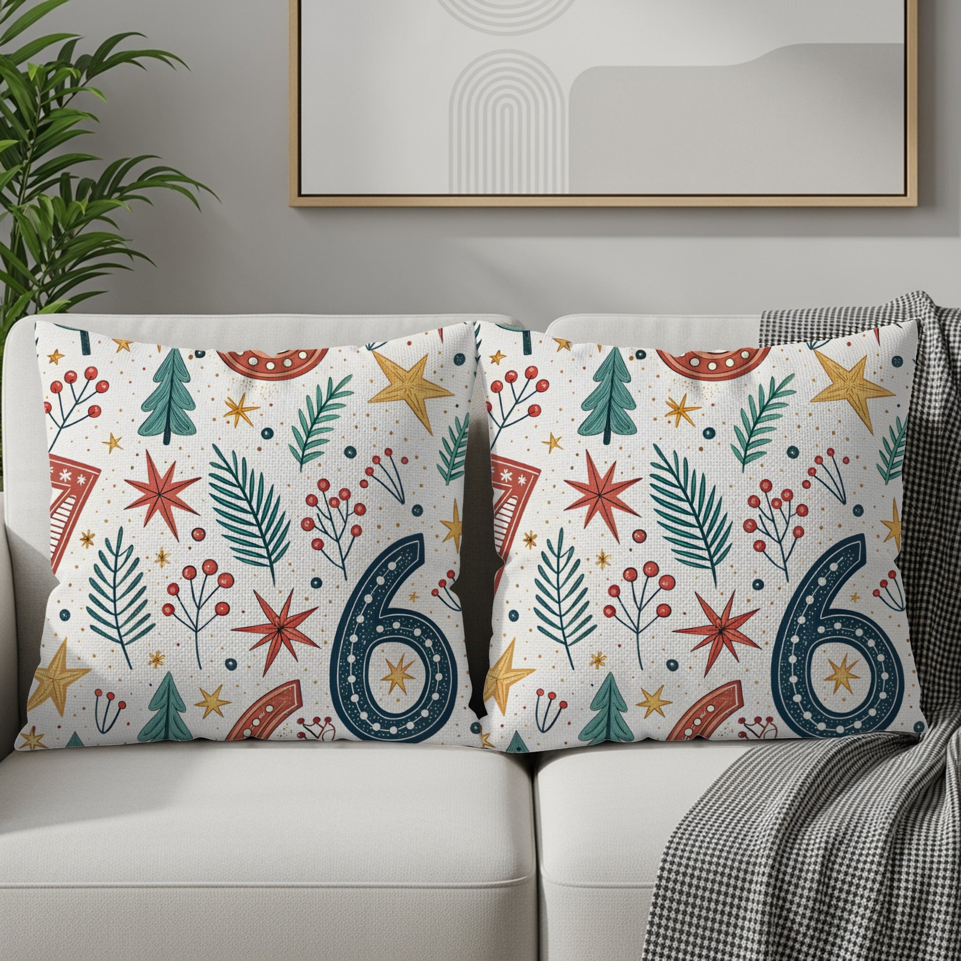 Hand Drawn Festive Holiday Pattern Six Seven Motif Throw Pillows - Walk Greener