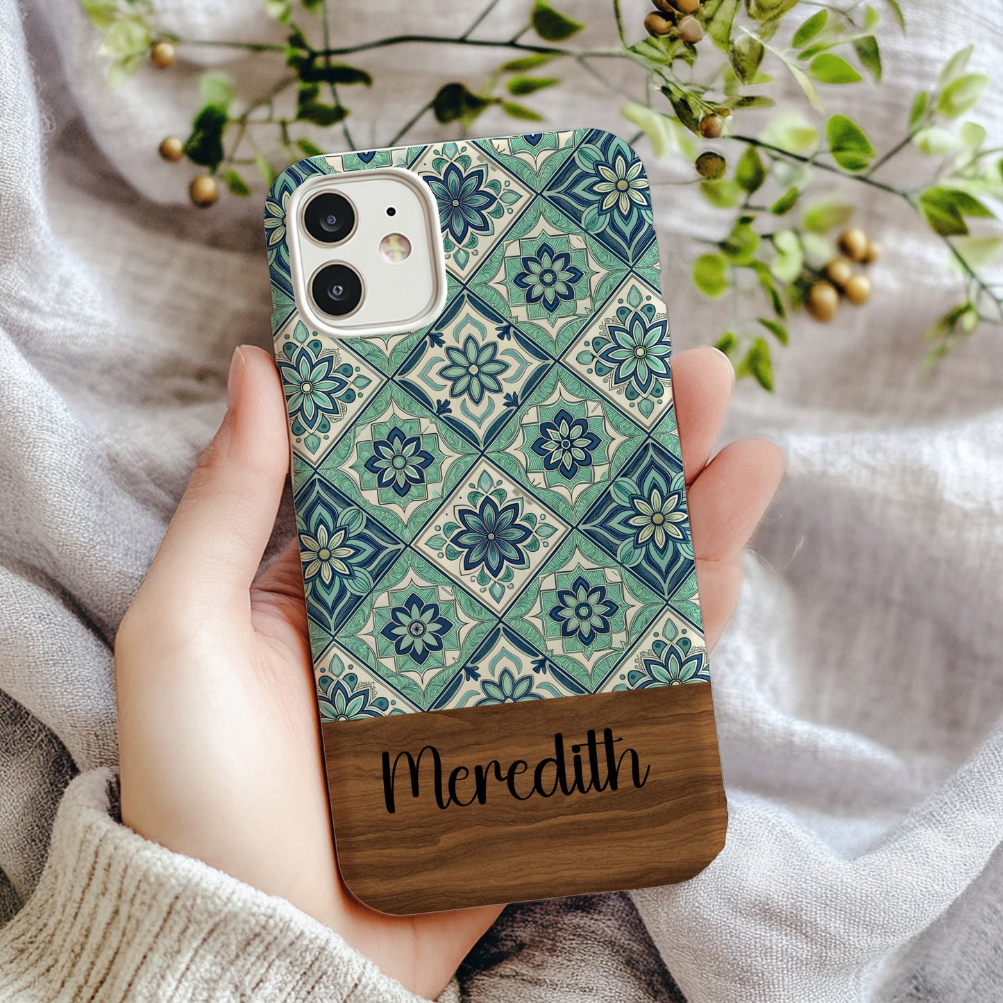 Elegant Floral Tile Design Blue Aqua Custom Phone Case - Walk Greener