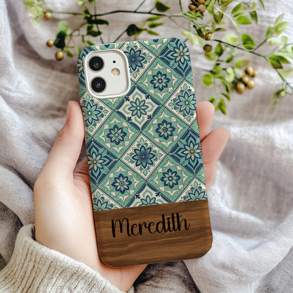 Elegant Floral Tile Design Blue Aqua Custom Phone Case - Walk Greener