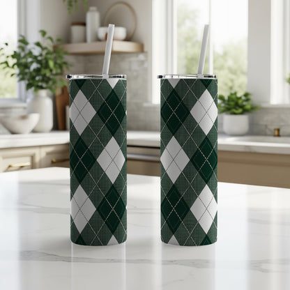 Green and White Argyle Patterned Tumbler Product