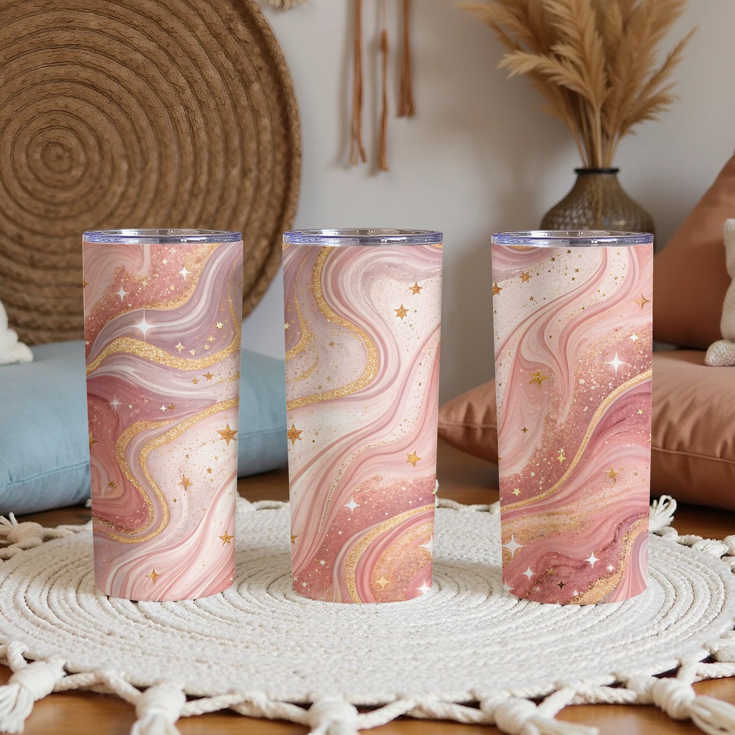 Pink and Gold Galaxy Tumbler Stunning Marble Effect
