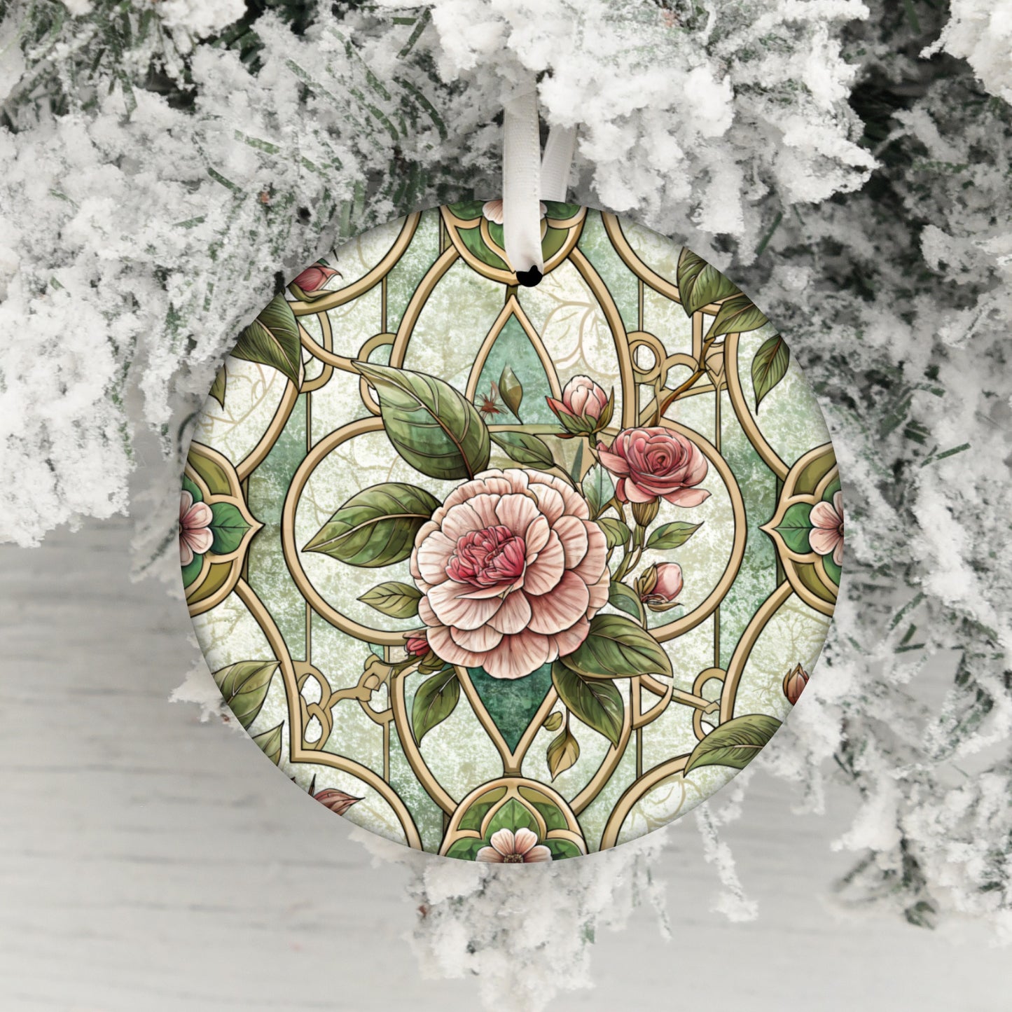 Charming Floral Design Round Christmas Ornament