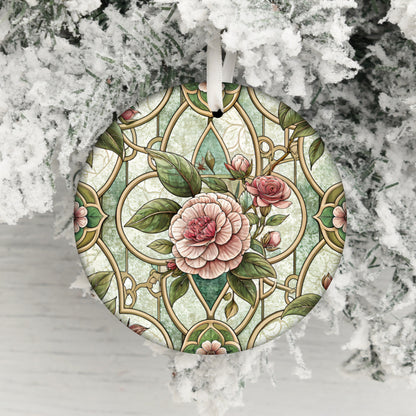Charming Floral Design Round Christmas Ornament
