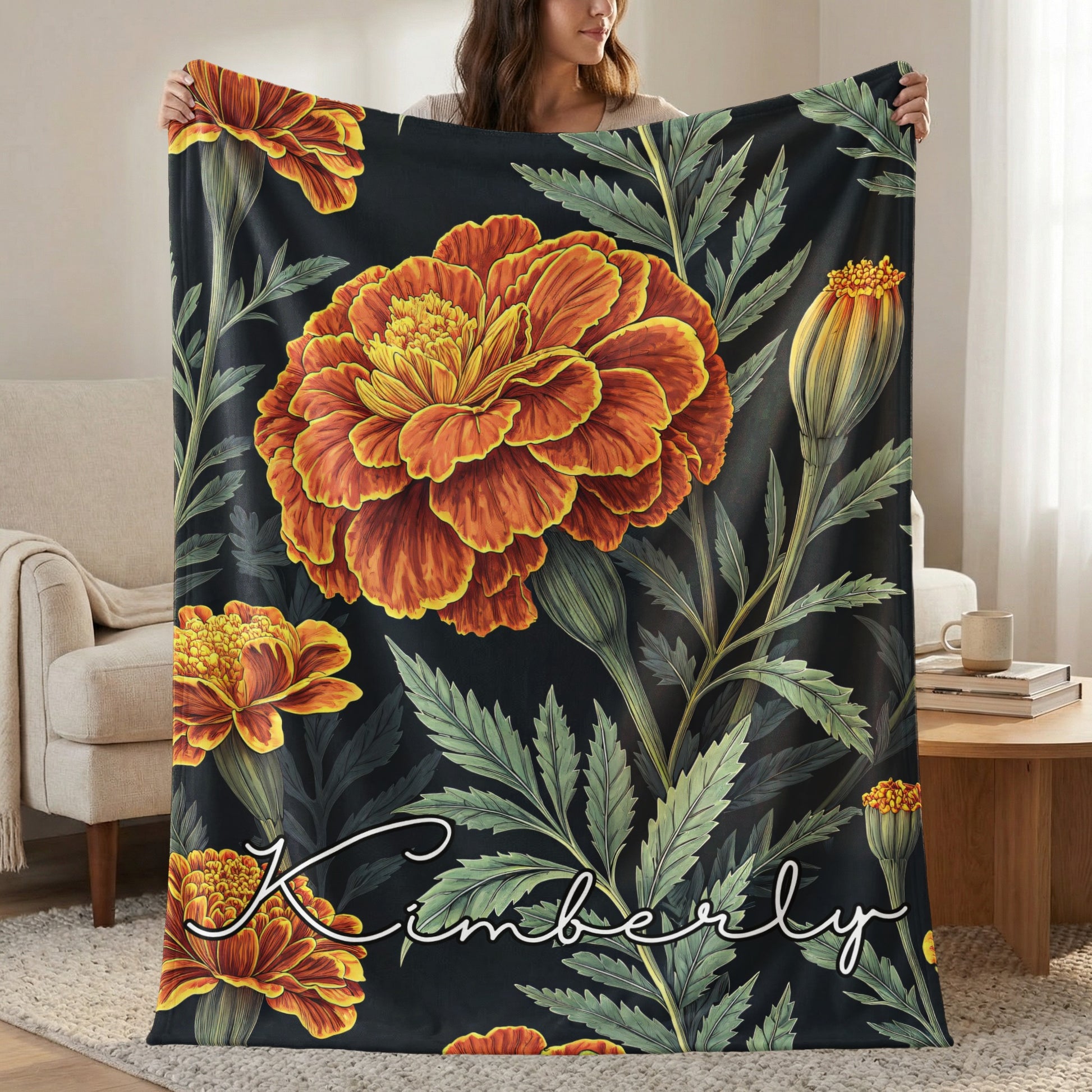 Floral Delight with Custom Name Illustration Blanket - Walk Greener