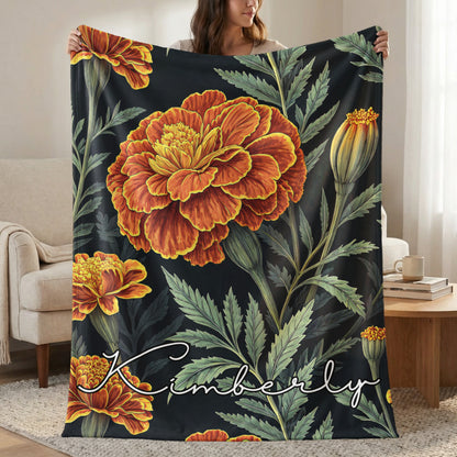 Floral Delight with Custom Name Illustration Blanket - Walk Greener
