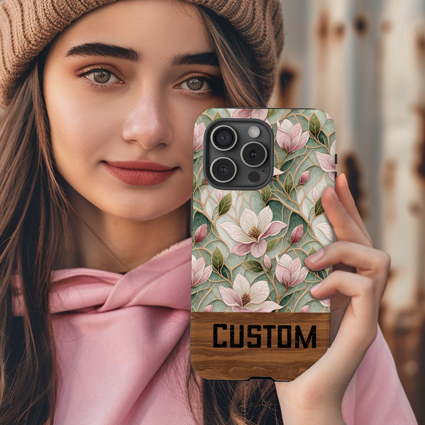 Custom Floral Design Phone Case with Personalized Text