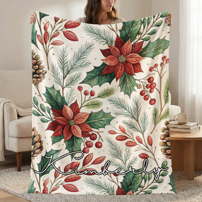Personalized Christmas Floral Blanket with Name Kimberly