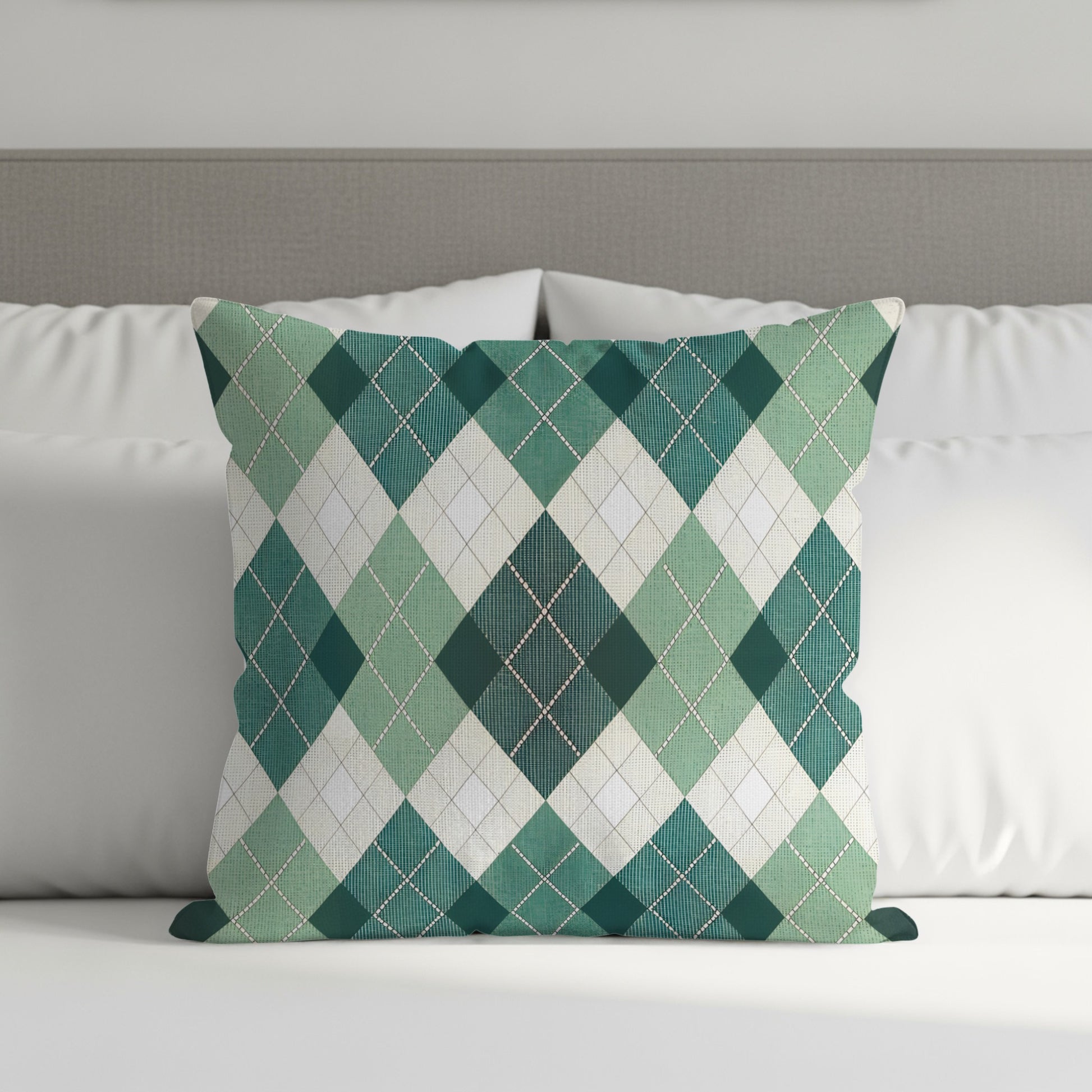 Stylish Green and White Argyle Pattern Cushion Cover