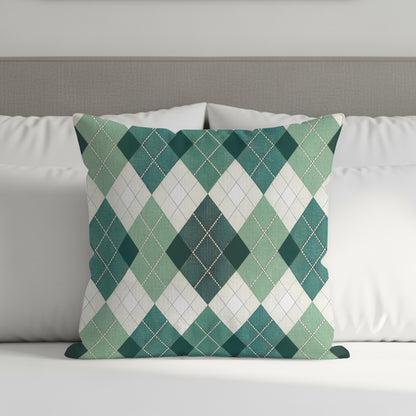 Stylish Green and White Argyle Pattern Cushion Cover
