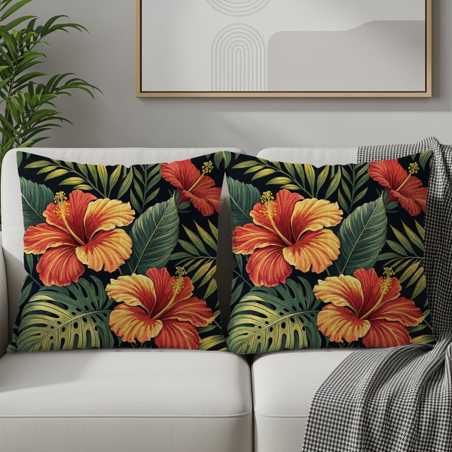 Tropical Hibiscus with Green Leaves Decorative Floral Throw Pillows - Walk Greener