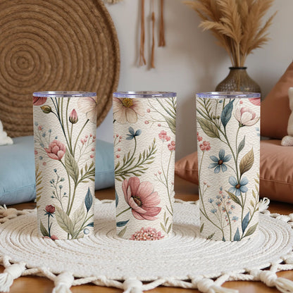 Watercolor Floral Pattern With Pastel Background 20 oz Skinny Tumbler - Walk Greener