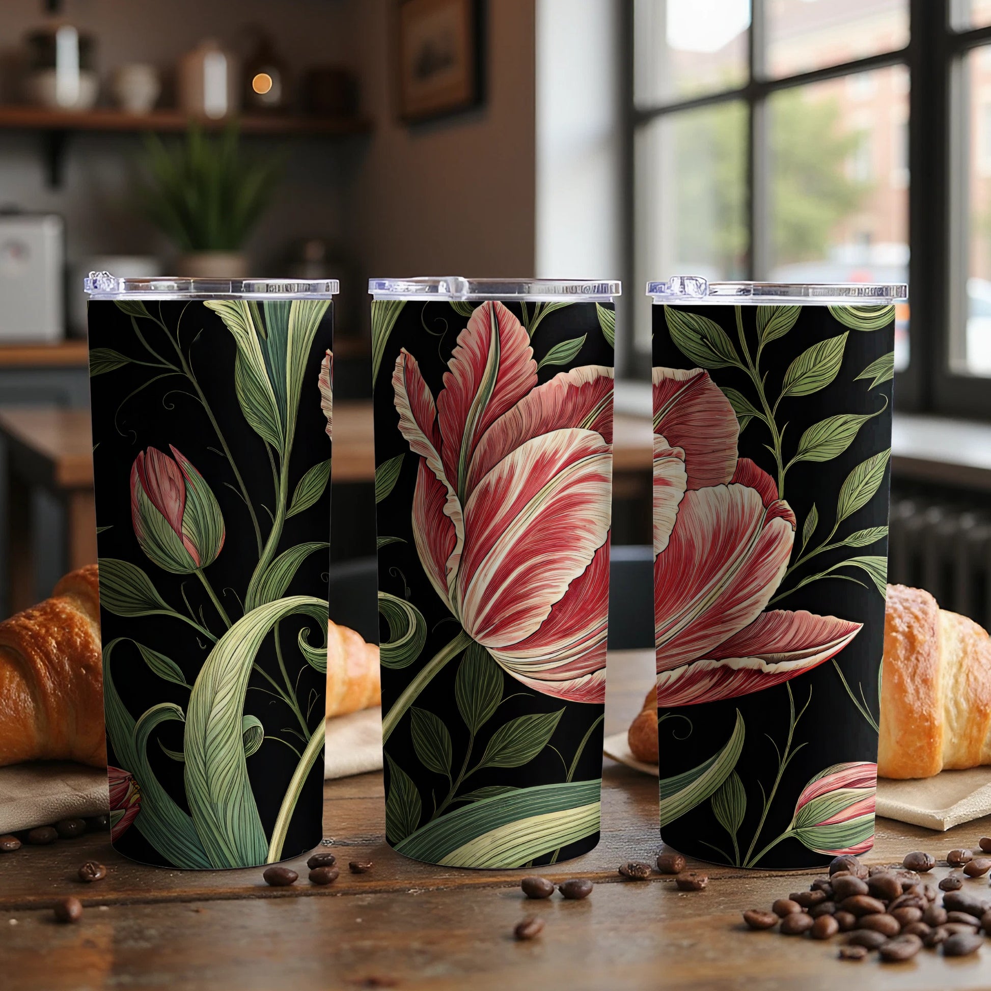 Elegant Floral Design Travel Tumbler with Lid 20 oz