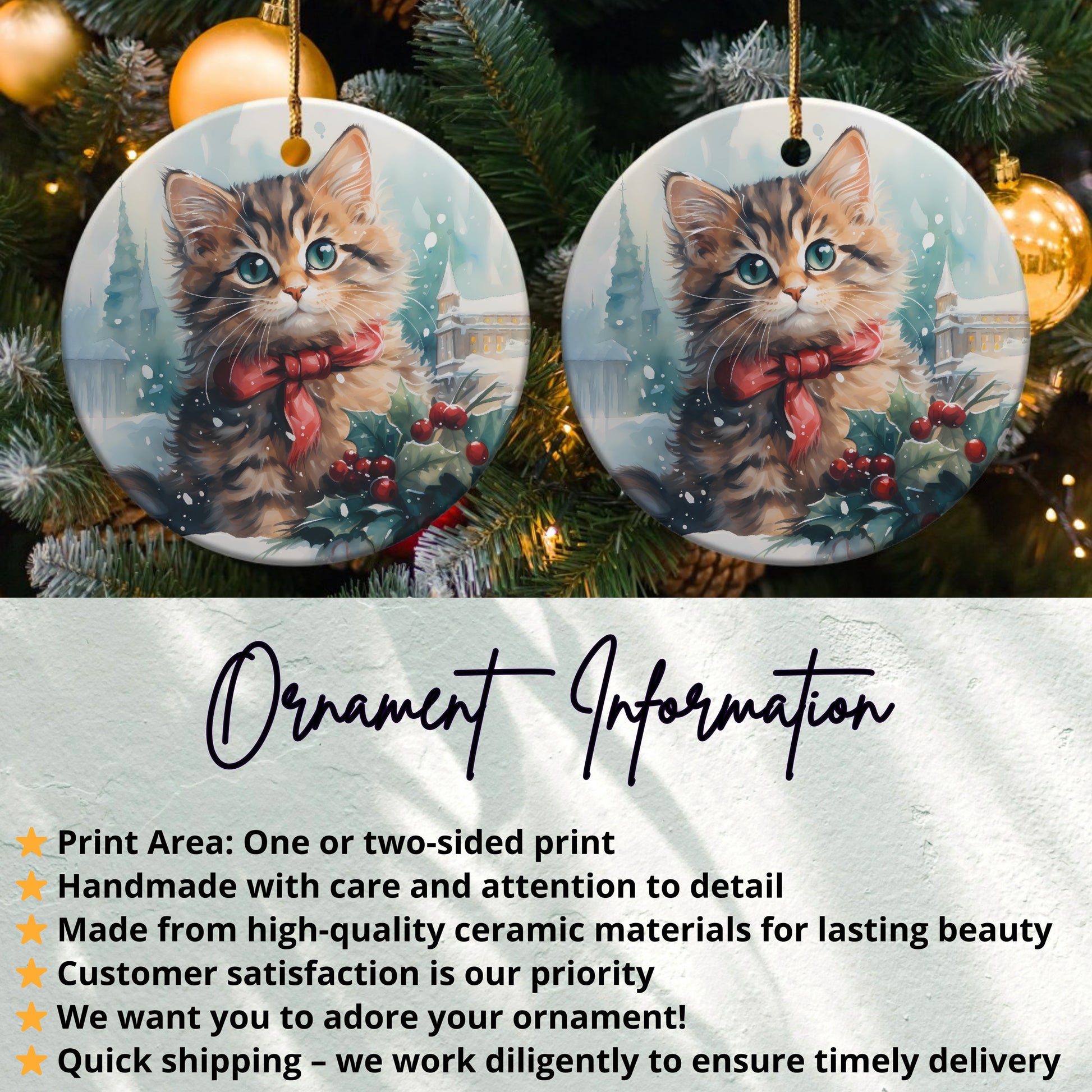 Adorable Cat with Red Scarf on Ornament product type